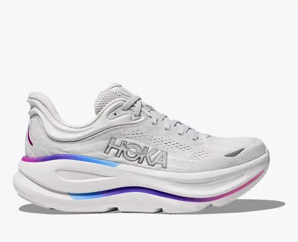 HOKA Bondi 9 Cosmic Grey White Mesh Damen Media front view