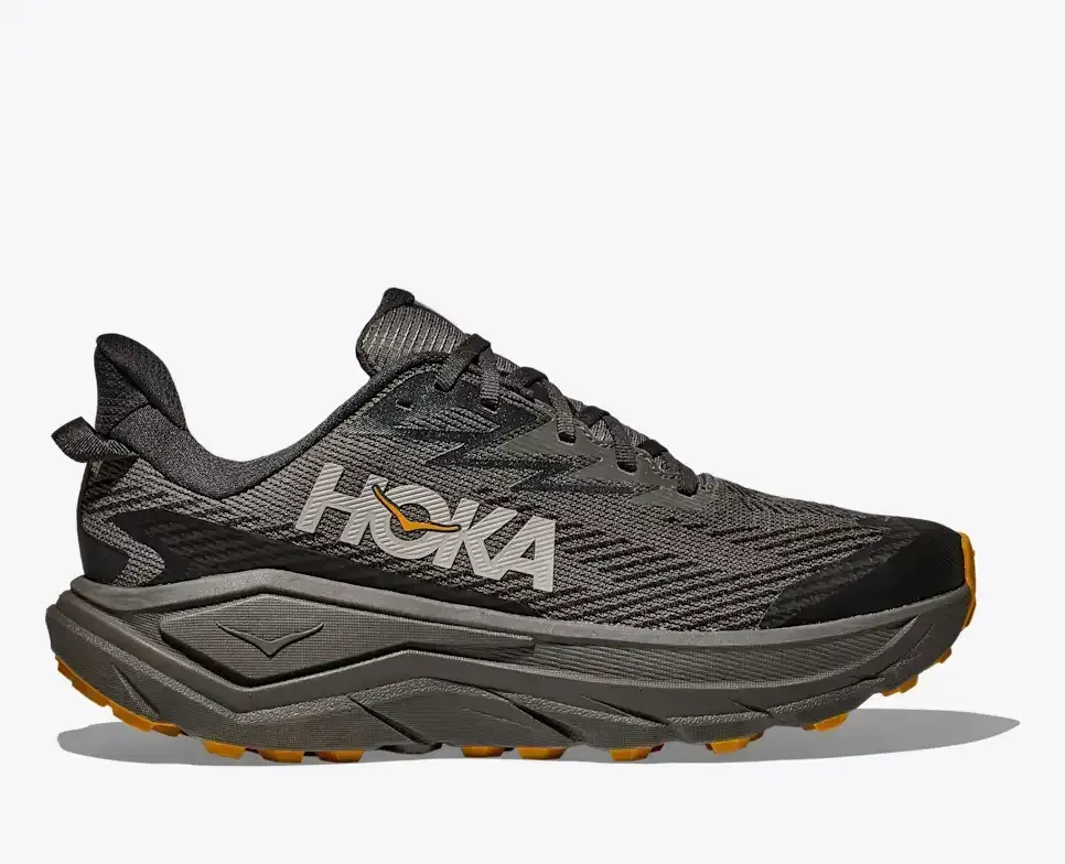 HOKA Challenger 8 GORE-TEX Asphalt Grey Varsity Yellow Media front view