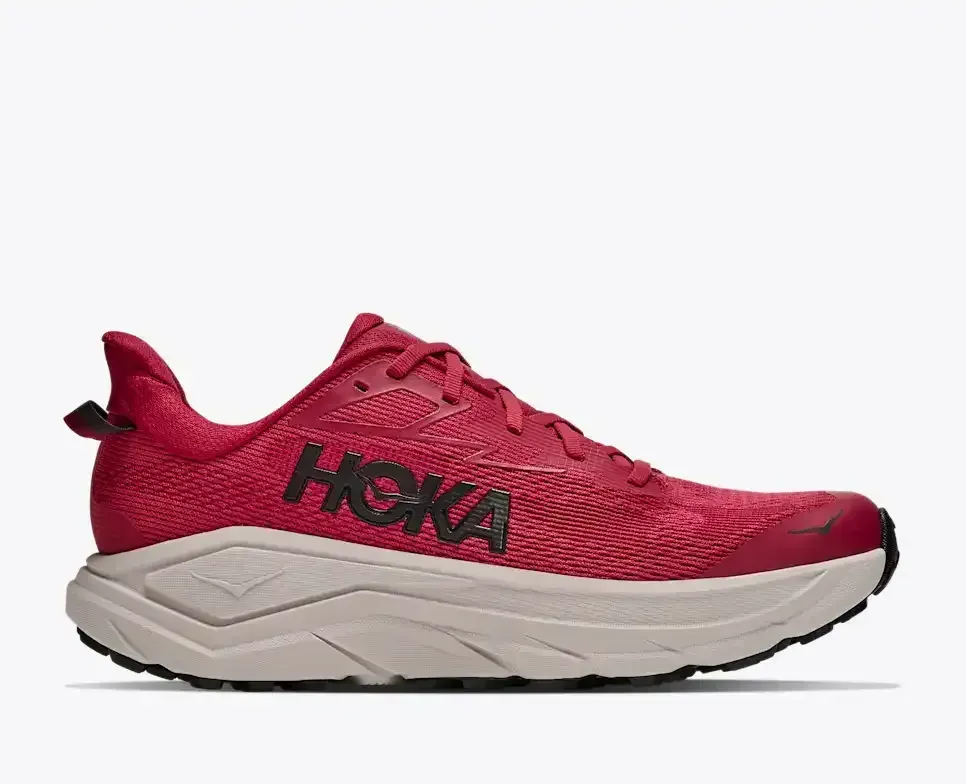 HOKA Challenger 8 Red Agate River Rock Grey Media front view