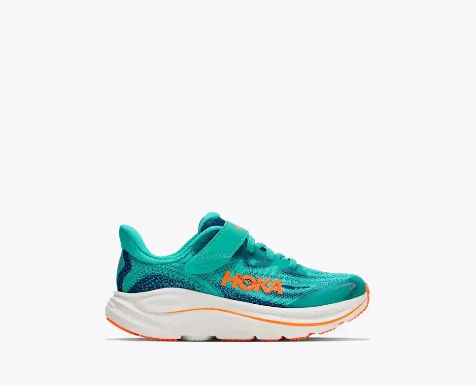 HOKA Clifton 10 Night Glow Blue Electric Aqua (Kleine Kinder) Media front view