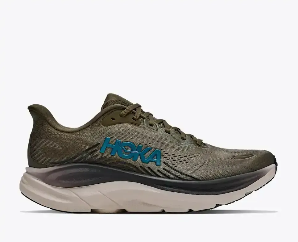 HOKA Clifton 11 Antique Olive River Rock Grey Media front view