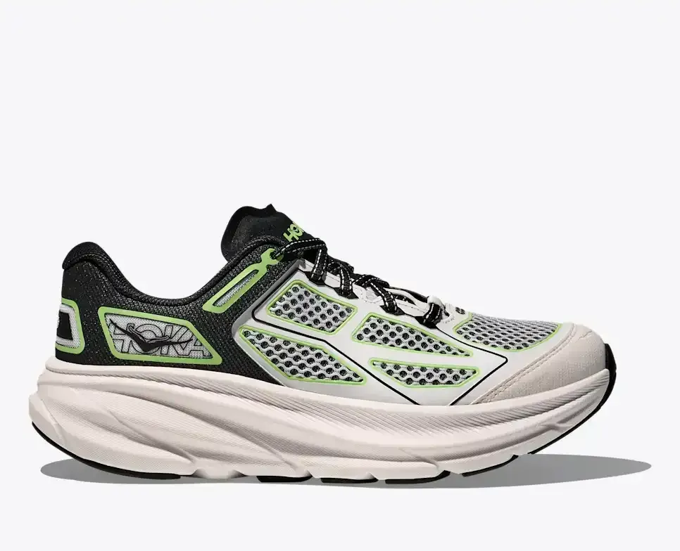 HOKA Clifton One9 Schwarz Weiß Grün Media front view