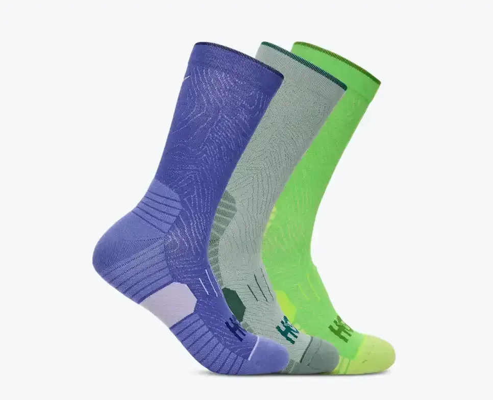 HOKA Crew Run Socke 3er-Pack Celestial Blue/Sage/Neon Green Media front view