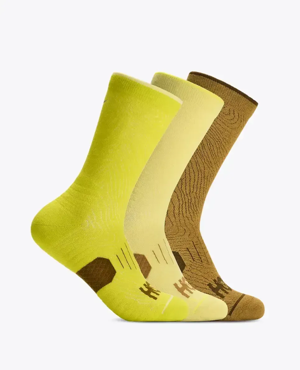HOKA Crew Run Socke 3er-Pack Hoka Citrus/Pomelo Yellow/Mstd Seed Media front view