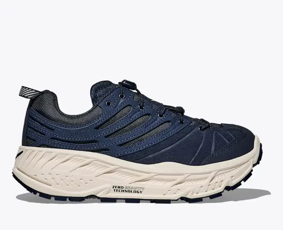 HOKA Elite Terrain System Stinson EVO OG Varsity Navy Alabaster Media front view