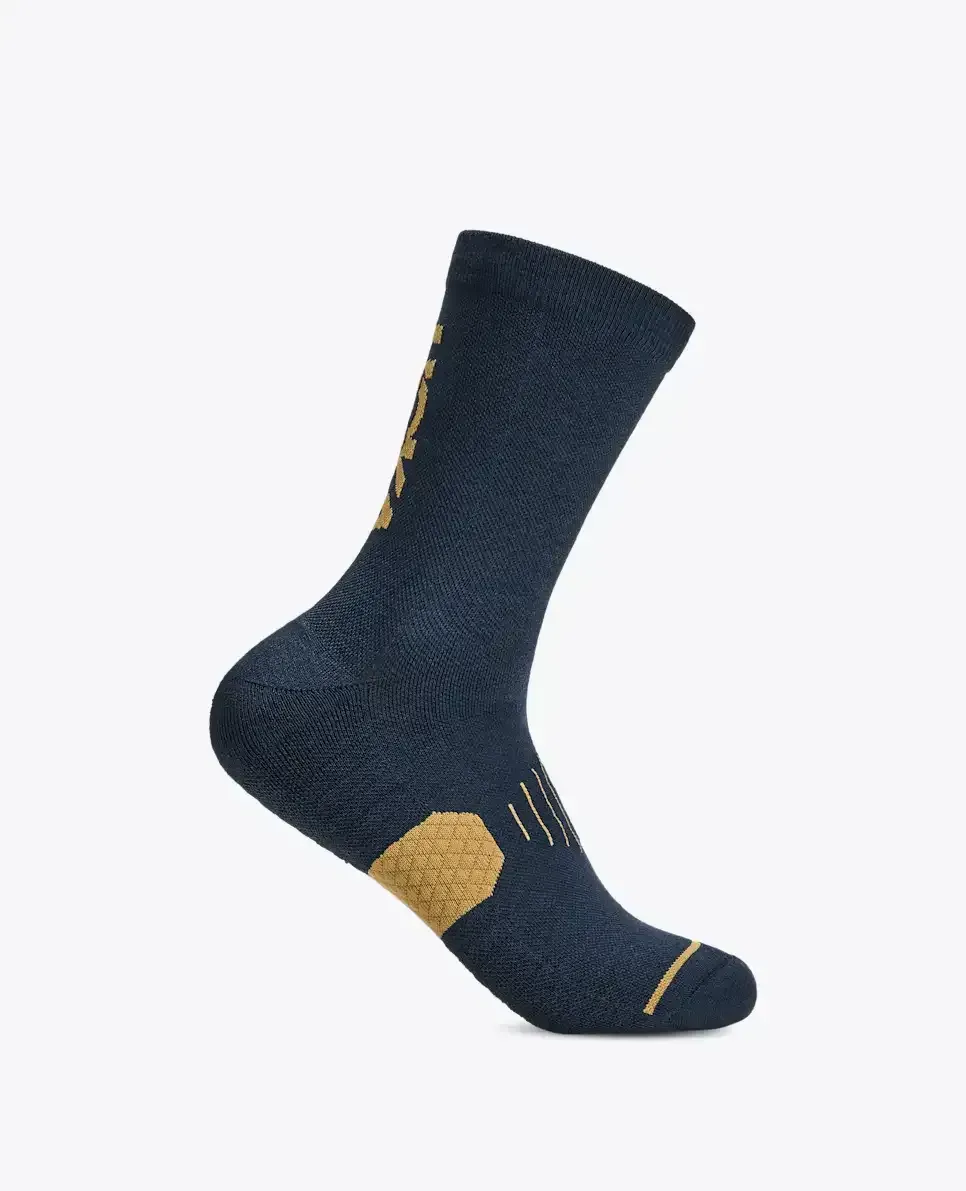 HOKA Graphic Crew Run Sock Varsity Navy Gold Media front view