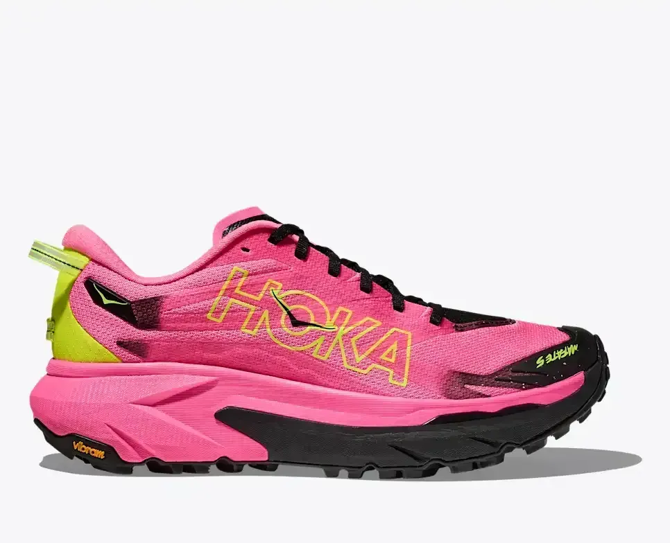 HOKA Mafate 5 Neon Rose Schwarz Media front view