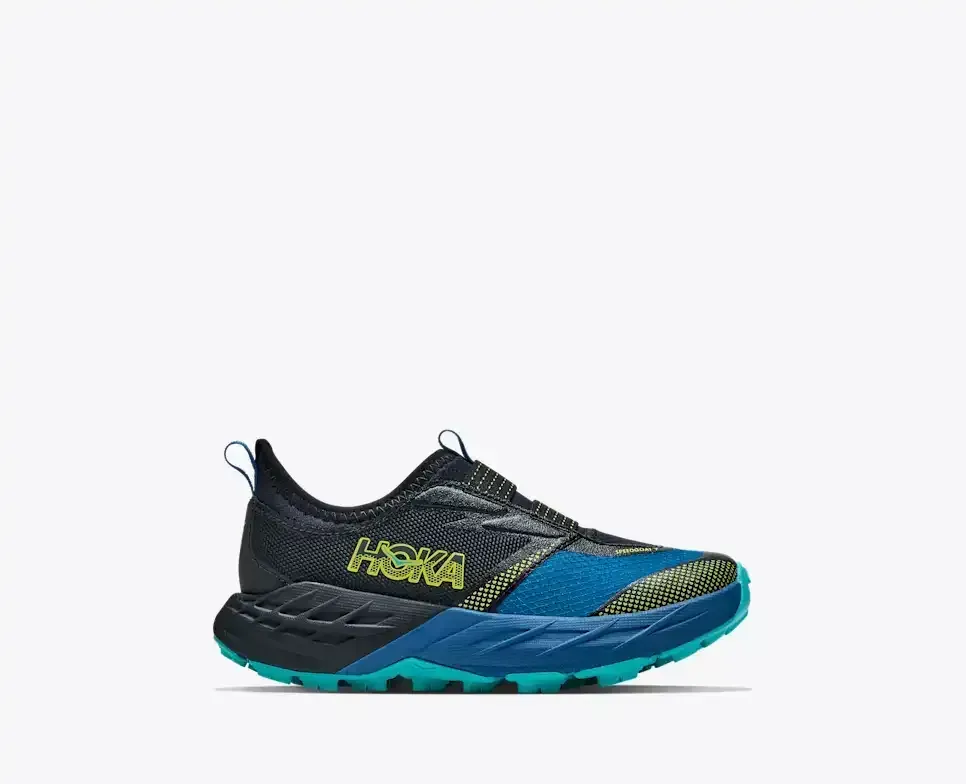 HOKA Speedgoat 7 Black Night Glow Blue (Kleine Kinder) Media front view