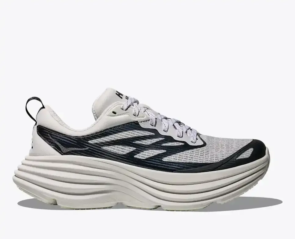 HOKA Stealth/Tech Bondi 8 Caged Frost Metallic Schwarz Media front view