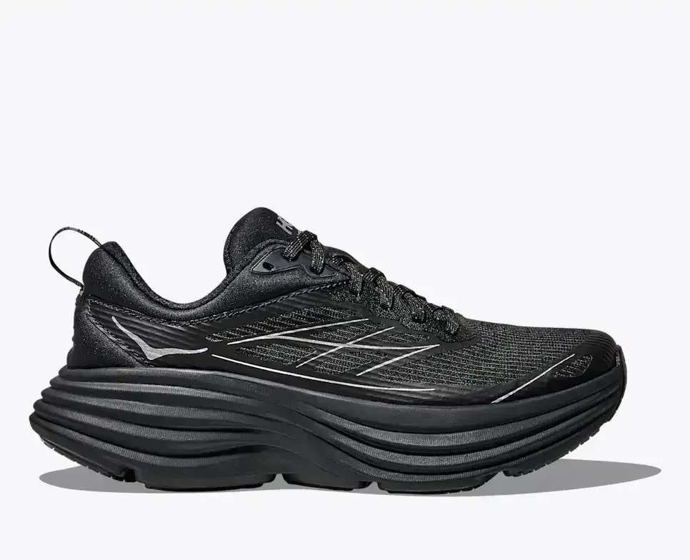 HOKA Stealth/Tech Bondi 8 Caged Schwarz Silber Media front view