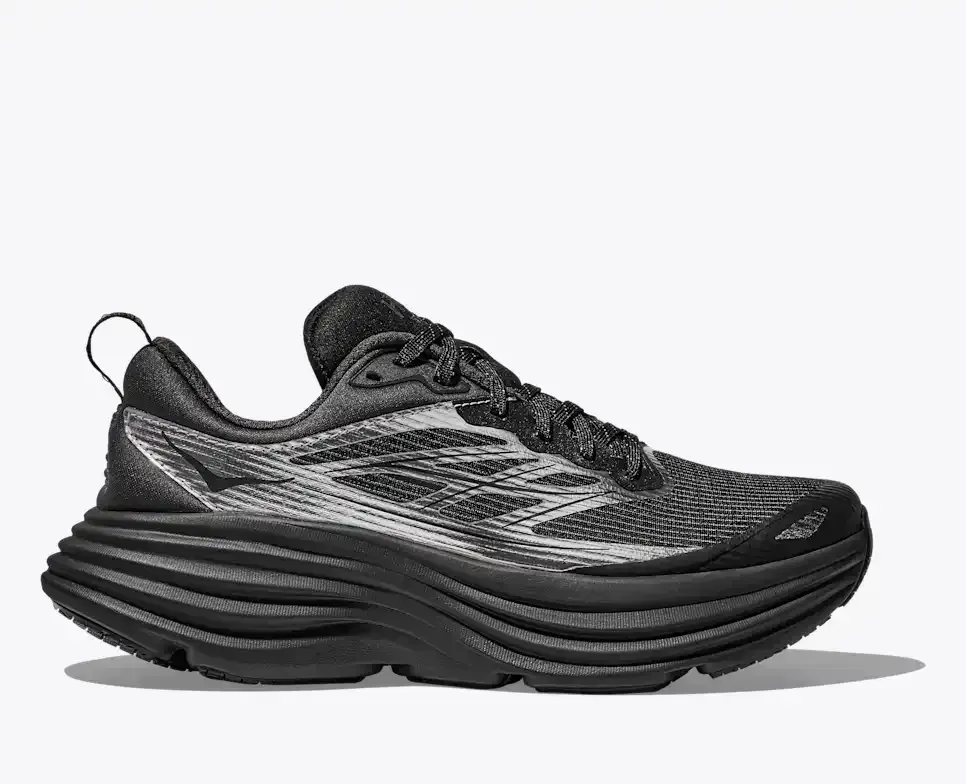 HOKA Stealth/Tech Bondi 8 Caged Silber Schwarz Media front view